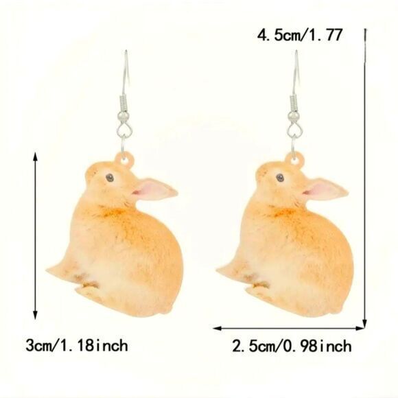 Cute Vintage‎ Acrylic Easter Brown Bunny Rabbit Women's Dangle Animal Earrings - Picture 2 of 3